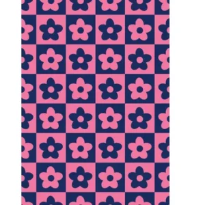 Kaart Bloemen Roze Blauw Geblokt